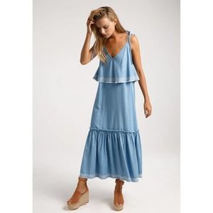 Suboo x Revolve OUTLAW Denim Tiered Maxi Dress